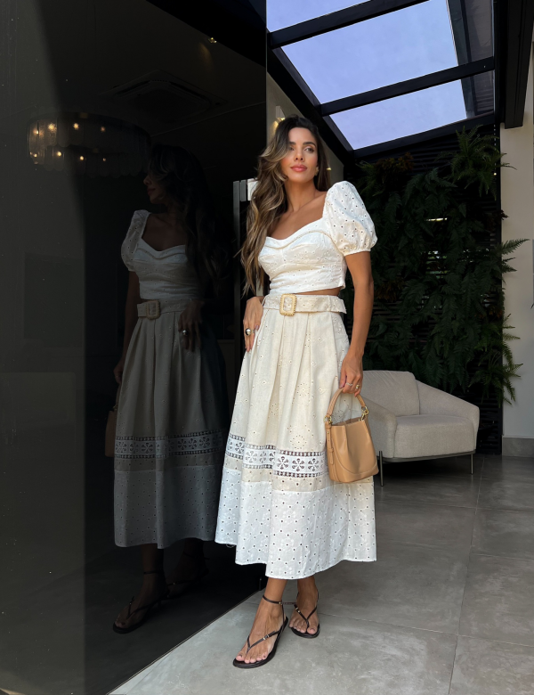 Conjunto Top E Saia Laise De Linho.-Imagem 3