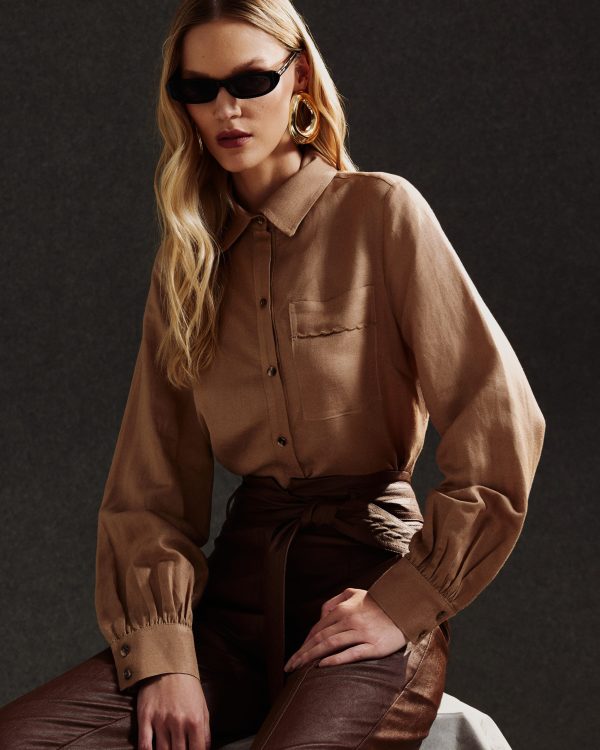 Camisa Linho Com Bord Bolso