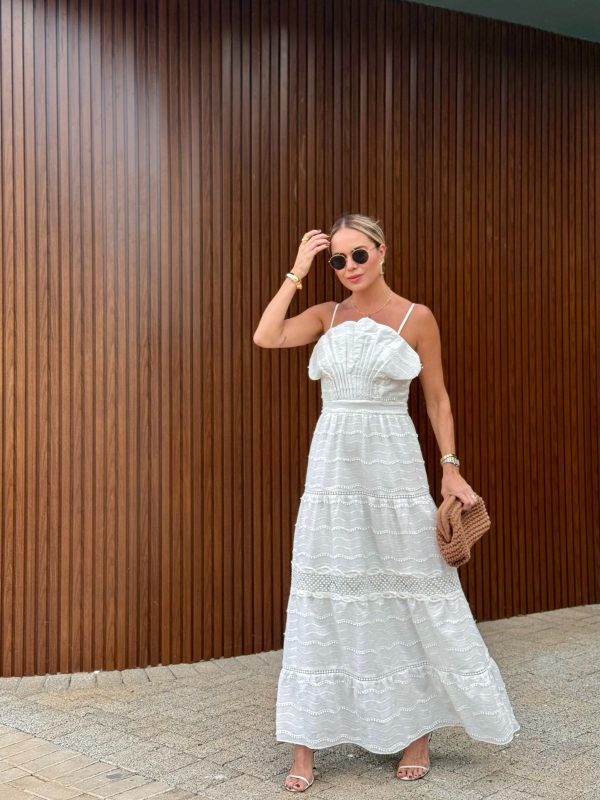 Vestido Algodao Bordado Ondas Conchas 3D-Imagem 7