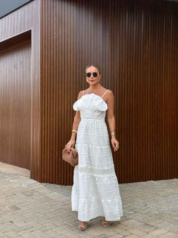 Vestido Algodao Bordado Ondas Conchas 3D-Imagem 5