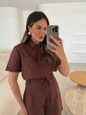 Camisa Linho C/ Bolso Bordado