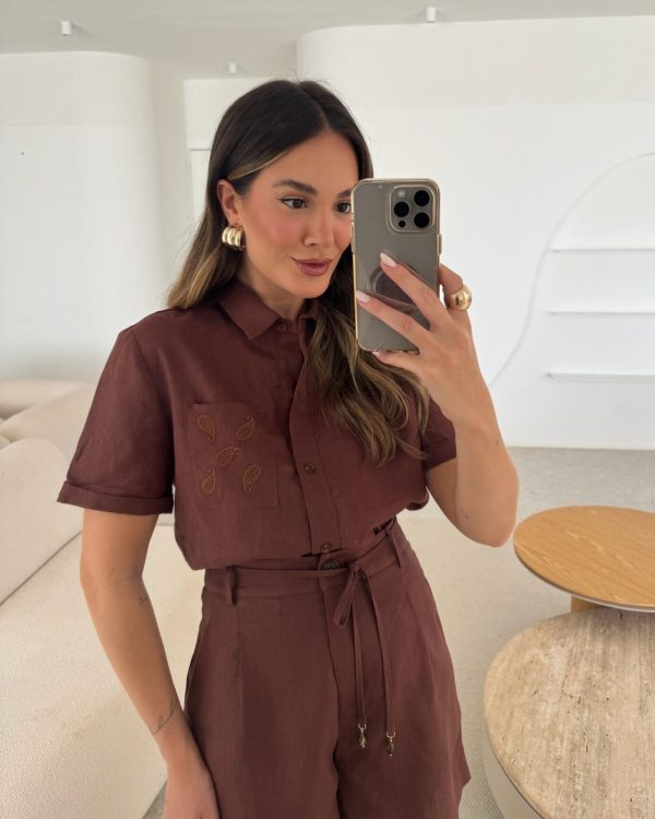 Camisa Linho C/ Bolso Bordado