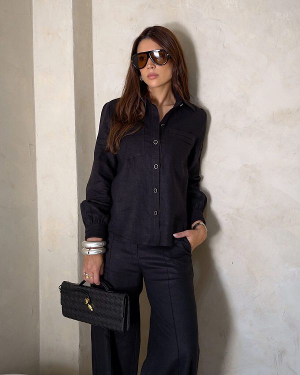 Camisa Linho 100% Bolso C/ Pregas