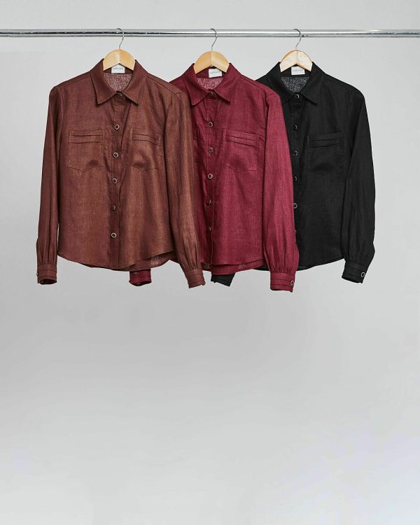 Camisa Linho 100% Bolso C/ Pregas-Imagem 3
