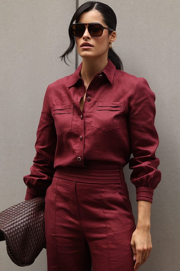 Camisa Linho 100% Bolso C/ Pregas-Imagem 4