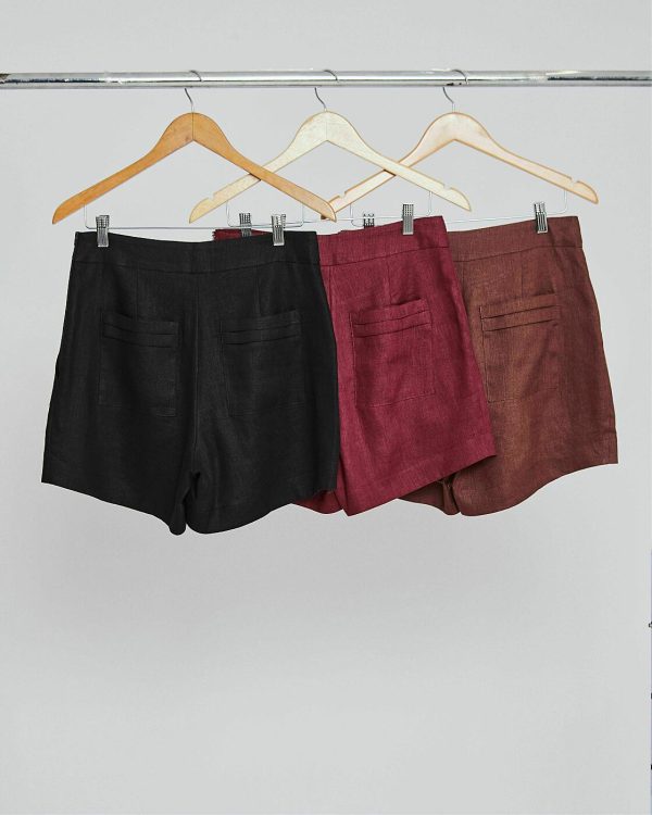 Shorts Linho Natural 100% Cos C/ Pregas-Imagem 2