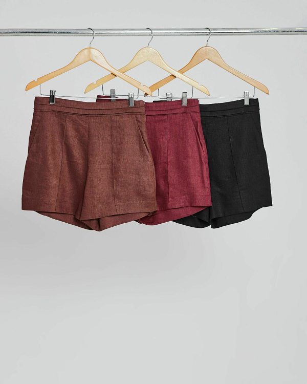 Shorts Linho Natural 100% Cos C/ Pregas-Imagem 4