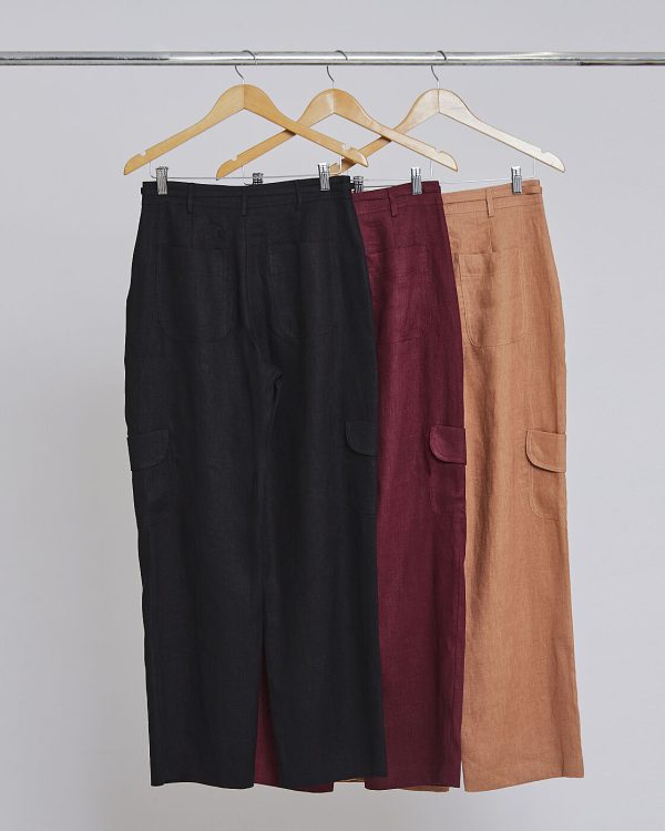 Calca Reta Linho 100% Bolso Cargo-Imagem 3