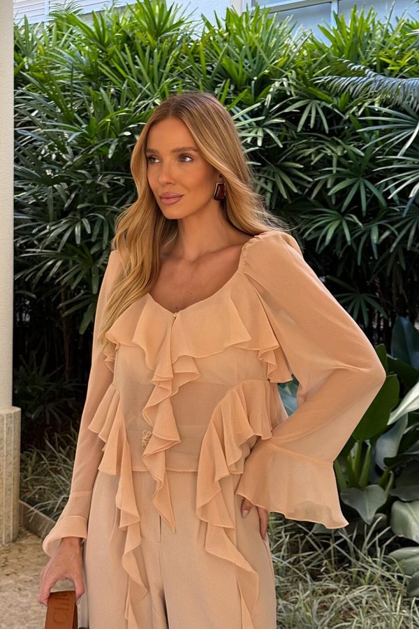 Blusa Chiffon Manga Longa Jabo-Imagem 6