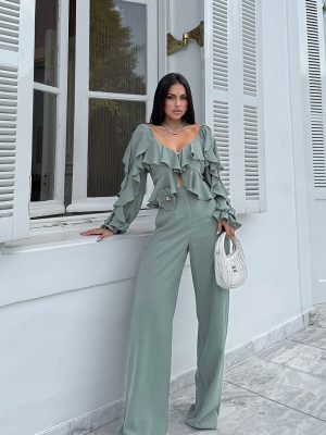 Calca Wide Leg Cinto Flor