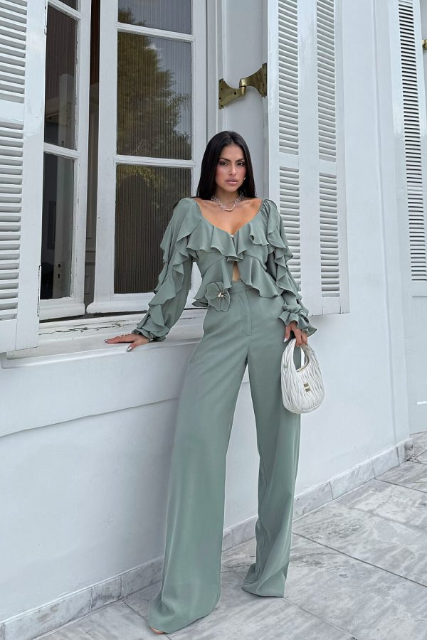 Calca Wide Leg Cinto Flor