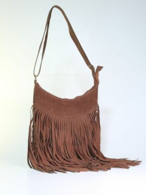 Bolsa De Camurça Com Franja Estilo Boho