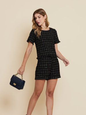 Shorts Tweed Bolso Frente