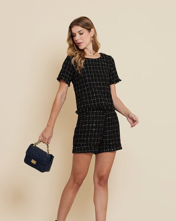 Shorts Tweed Bolso Frente