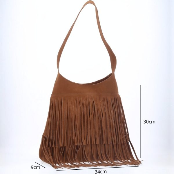 Bolsa Feminina Camurça Sintética Com Franjas E Alça De Ombro-Imagem 5