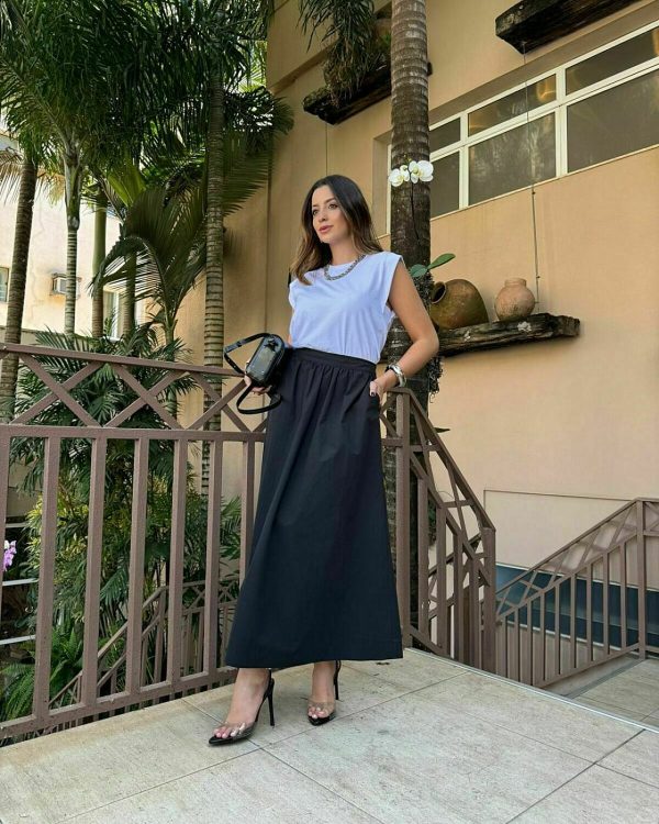 Saia Midi Com Bolso