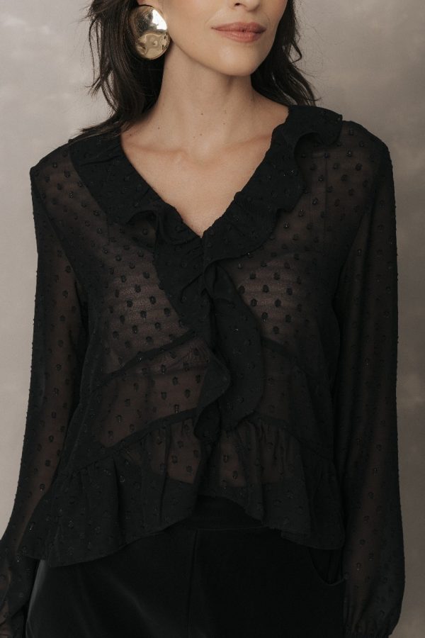 Blusa Babado Poa Metalizado Manga Longa-Imagem 2