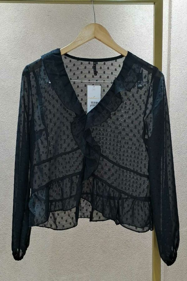 Blusa Babado Poa Metalizado Manga Longa-Imagem 6