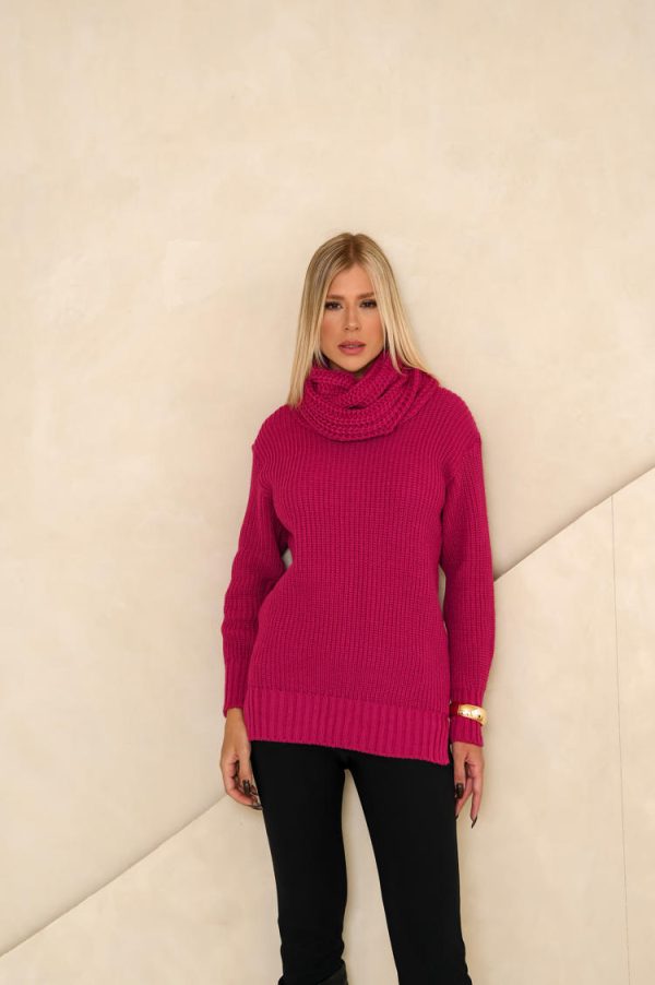 Maxi Pull Tricot Gola Cachecol-Imagem 15