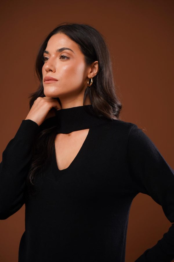 Blusa Gola Alta Decote V Marina-Imagem 2