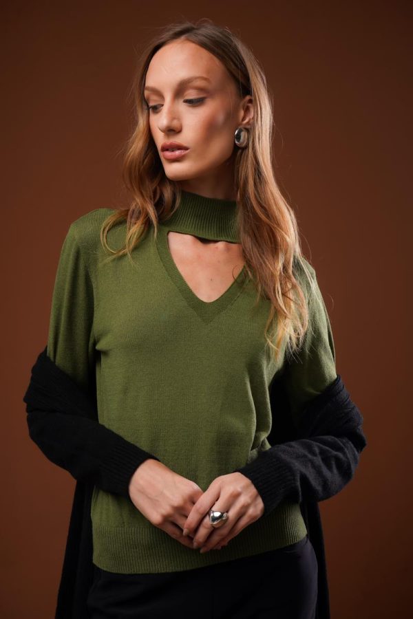 Blusa Gola Alta Decote V Marina-Imagem 4
