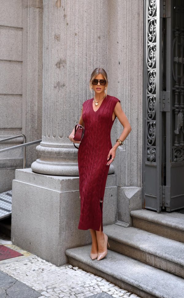 Vestido Tricot Fendas Laterais-Imagem 9