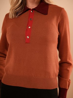 Blusa Tricot Gola Polo Manga