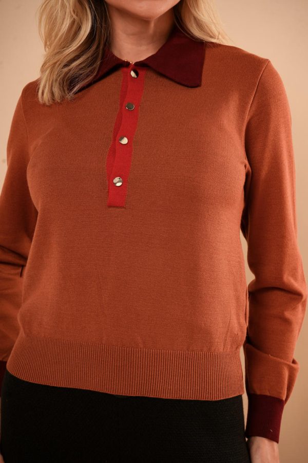 Blusa Tricot Gola Polo Manga