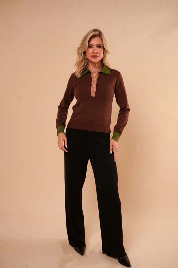 Blusa Tricot Gola Polo Manga-Imagem 4