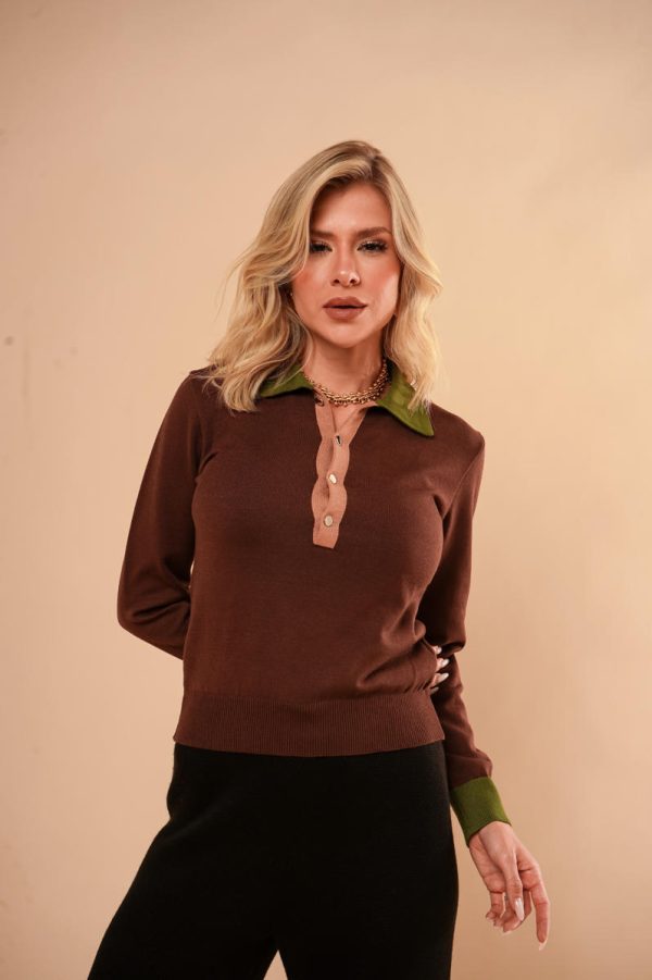 Blusa Tricot Gola Polo Manga-Imagem 6