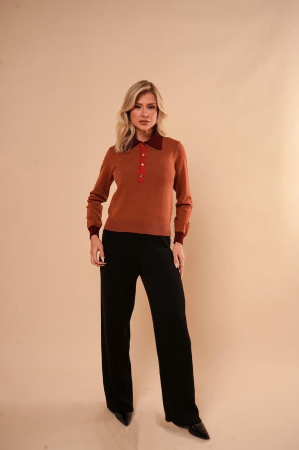 Blusa Tricot Gola Polo Manga-Imagem 9