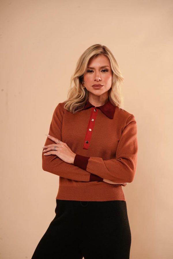 Blusa Tricot Gola Polo Manga-Imagem 11