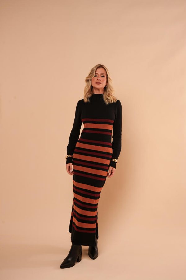 Vestido Tricot Listrado Gola Alta Maria-Imagem 2