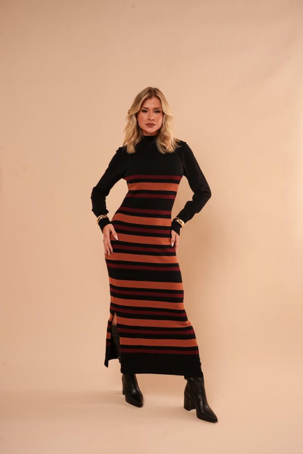 Vestido Tricot Listrado Gola Alta Maria-Imagem 3