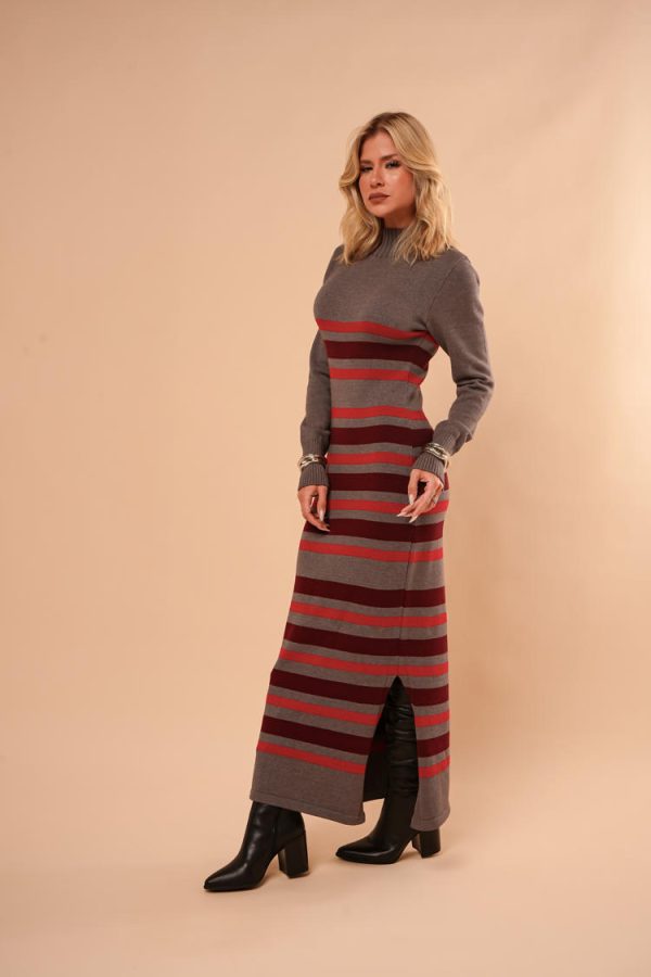 Vestido Tricot Listrado Gola Alta Maria-Imagem 9