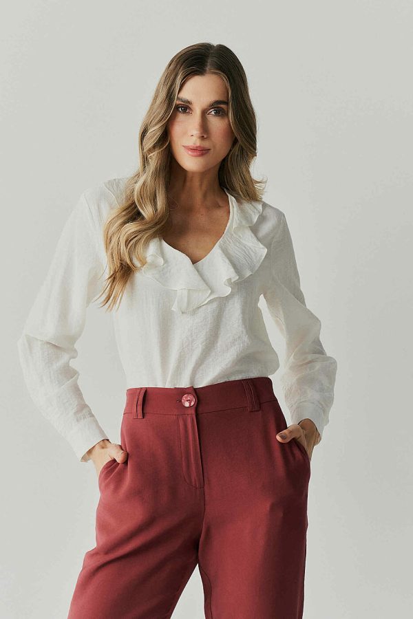 Blusa Poliamida Linho Babado Decote