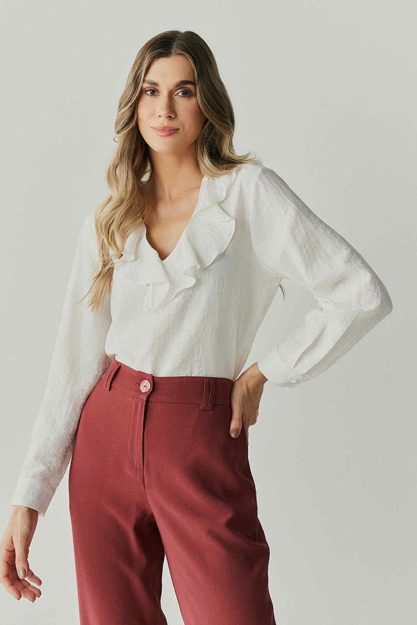 Blusa Poliamida Linho Babado Decote-Imagem 2
