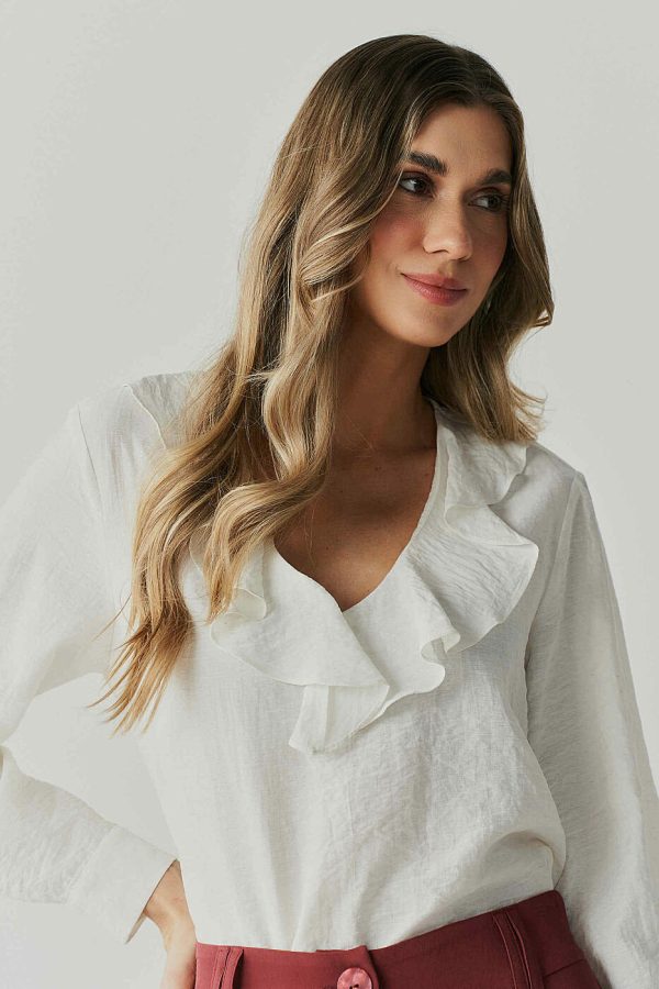Blusa Poliamida Linho Babado Decote-Imagem 9