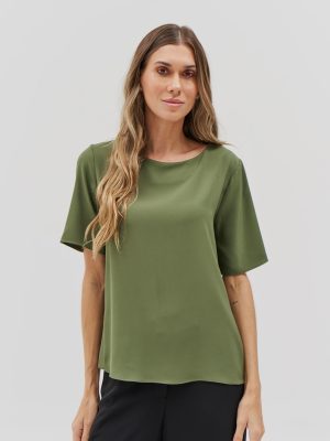 Blusa Alf Crepe Mg Curta Abert Lateral