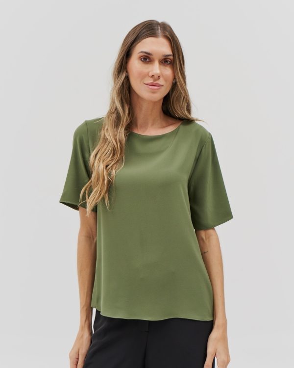 Blusa Alf Crepe Mg Curta Abert Lateral