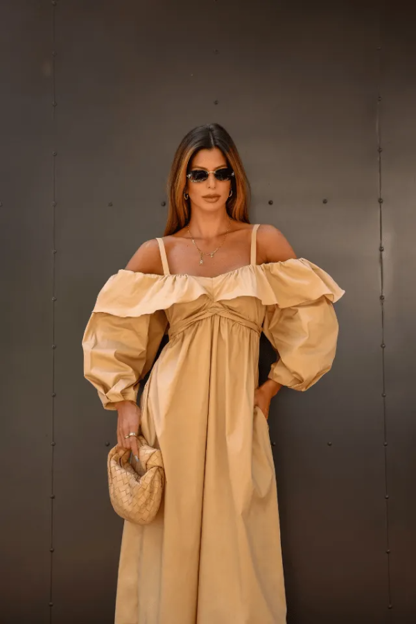Vestido Longo Babado Manga-Imagem 9
