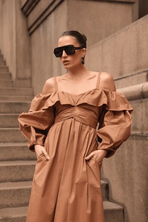 Vestido Longo Babado Manga-Imagem 6