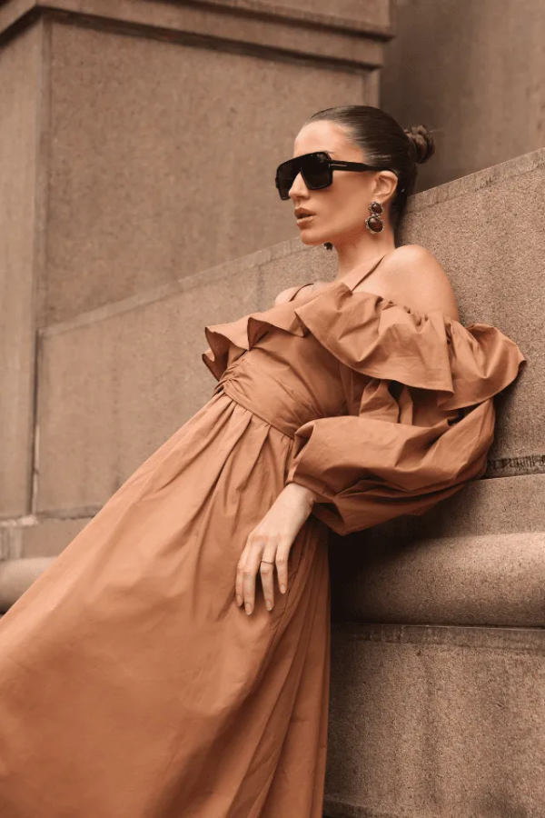 Vestido Longo Babado Manga-Imagem 5