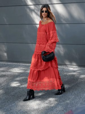 Vestido Longo Camadas Em Renda
