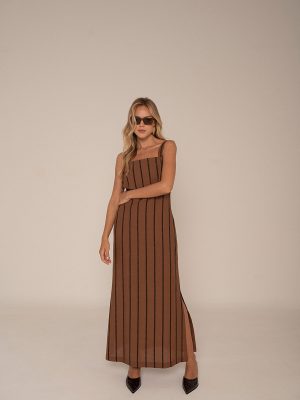 Vestido Voil Bordado Listrado