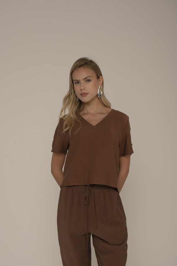 Blusa Decote V Botao Manga-Imagem 6