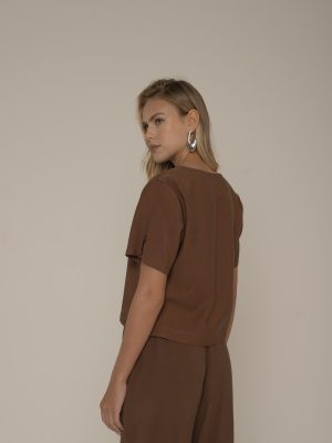 Blusa Decote V Botao Manga