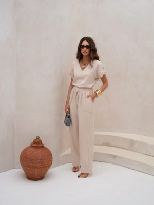 Calça Cos Elastico Detalhe Vivo Bolsos