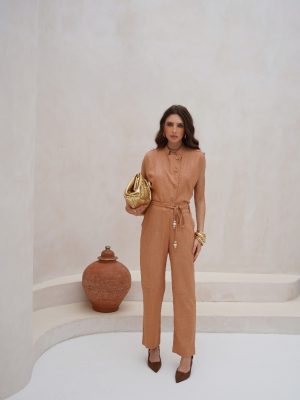 Calça Viscolinho Recortes E Bolsos