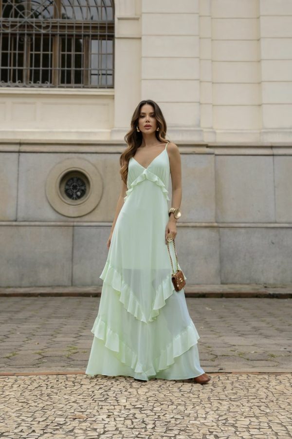 Vestido Longo Babados Diagonal Crepe-Imagem 2